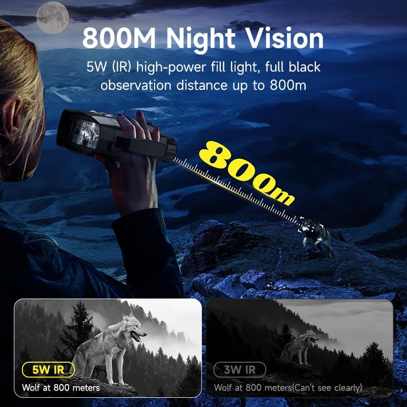 GinoCaco 4K Night Vision Goggles, 1315 FT Night Vision Binoculars for Adults, Infrared Goggles for Hunter 8X Digital Zoom with 32GB TF Card for Photos and Videos, Ideal for Outdoor Camping Observation - Image 4